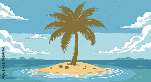 Island getaway dream with palm tree sandy shore and azure sea