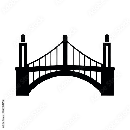Minimalist Black and White Vector Illustration of an Arch Bridge Silhouette