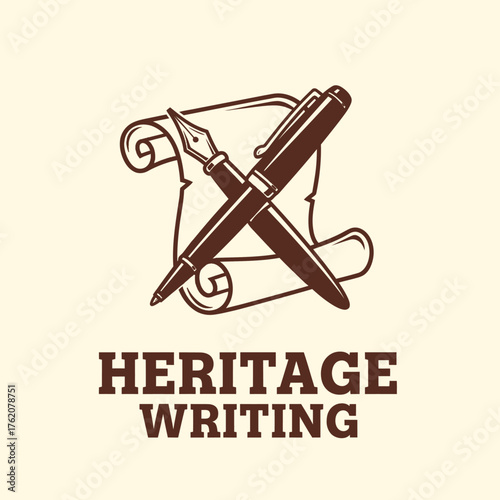 Vintage Heritage Writing Quill Pen Scroll Logo