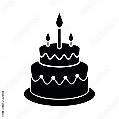 Birthday Cake Silhouette Vector Icon. Celebration Dessert with Candles.