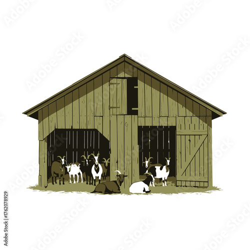 Realistic Farm Goats Barnyard Building Vector