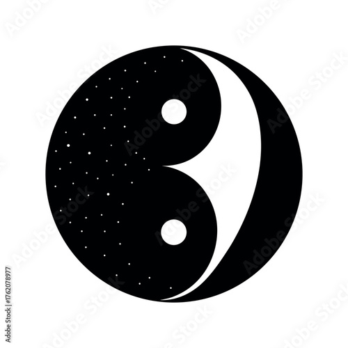 Celestial Yin Yang Symbol with Starry Night Sky and Crescent Moon Vector