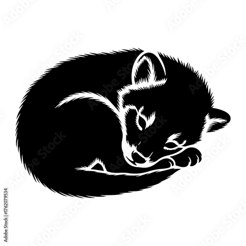 Black animal curled sleeping silhouette