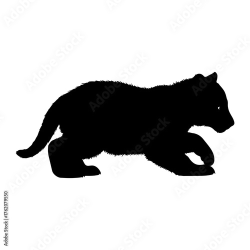 Black bear cub running silhouette black silhouette
