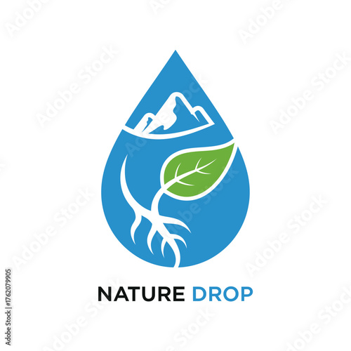 Natural Water Drop Mountain Leaf Logo