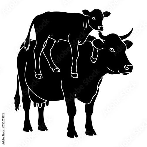 Black cow and calf silhouette cattle animal