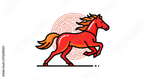 Red Fire Horse symbol of the 2026 Chinese zodiac calendar. Modern vector icon for the Lunar New Year