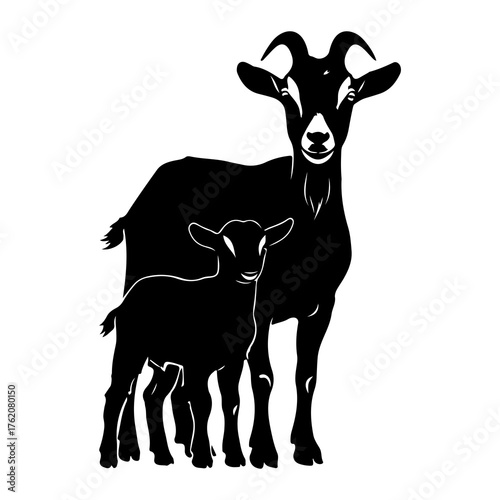 Black goat and kid silhouette animal farm