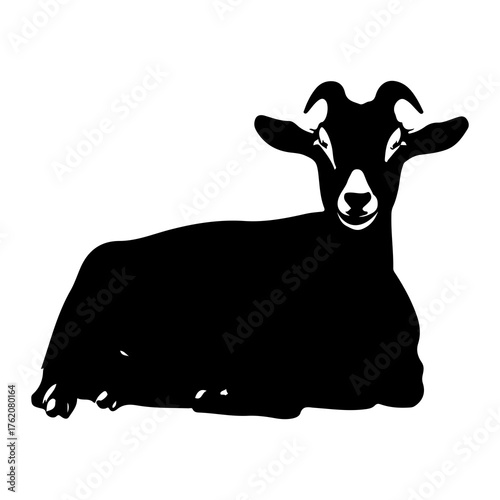 Black goat resting on white background animal silhouette
