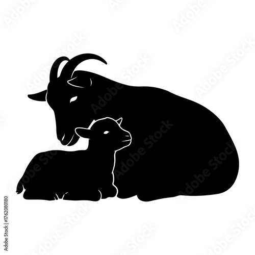 Black goat and lamb silhouette animal