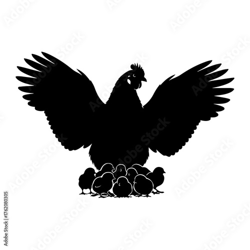 Black hen and chicks silhouette chickens birds