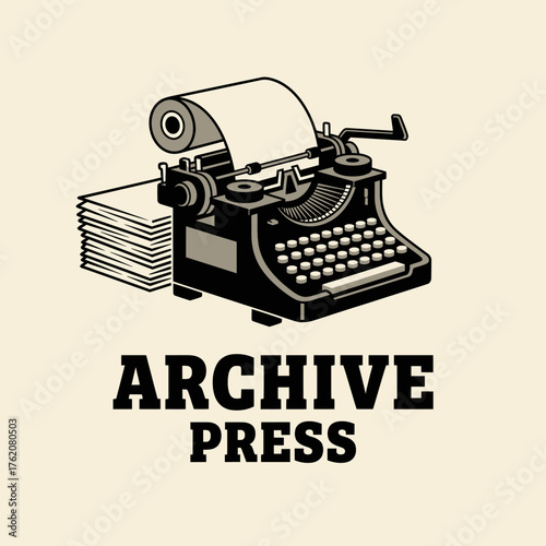 Vintage Typewriter and Paper Stack Vector Icon