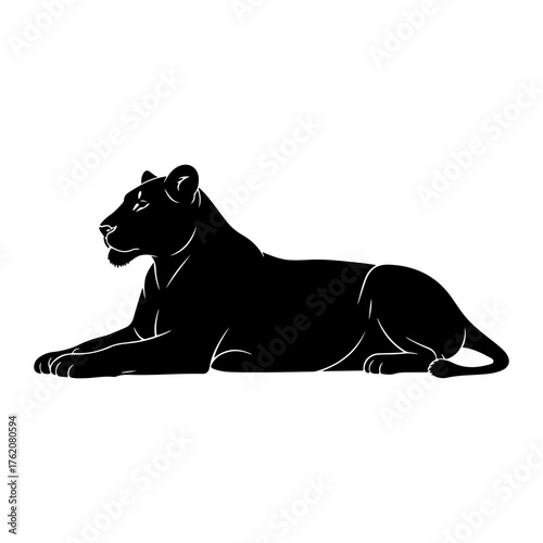 Black lioness resting profile silhouette