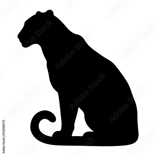 Black panther silhouette sitting curled tail big cat