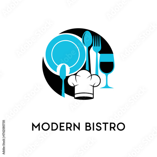 Modern Bistro Restaurant Chef Hat Dining Logo