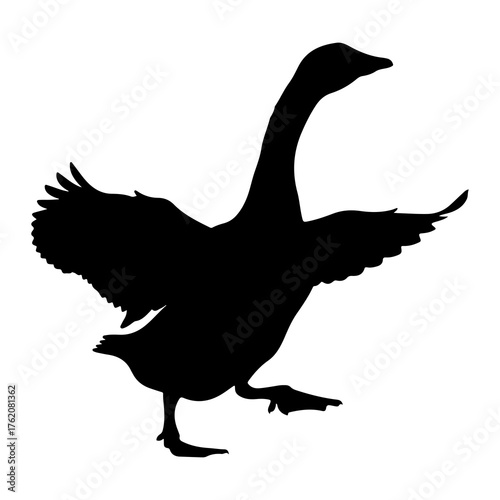 Black silhouette of a goose with wings spread white