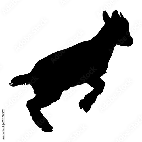 Black silhouette of a leaping baby goat baby animal