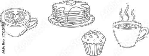 Hand Drawn Line Art Coffee Poster Set – Breakfast Chalk Illustration Vector Collection.