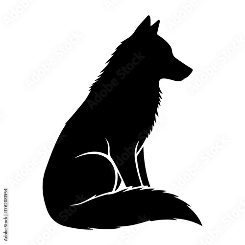 Black wolf silhouette sitting alert animal canine