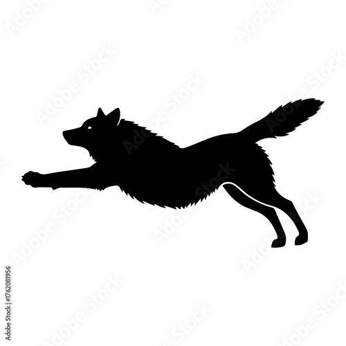 Black wolf running silhouette animal