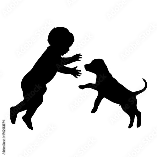 Child and puppy playing together baby
