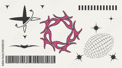Universal Trendy Geometric Shapes Set With Vector Bitmap Dithering Texture.