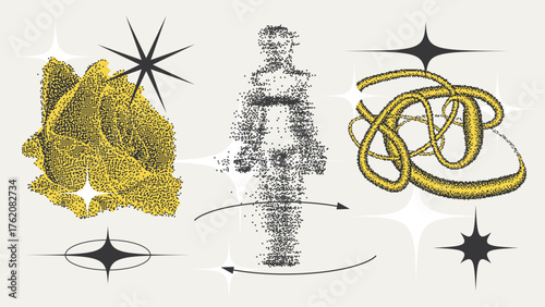Universal Trendy Geometric Shapes Set With Vector Bitmap Dithering Texture.