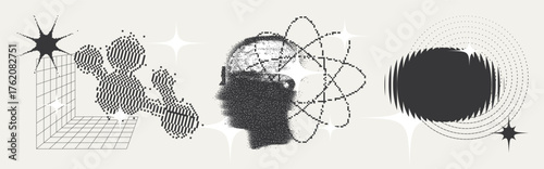 Universal Trendy Geometric Shapes Set With Vector Bitmap Dithering Texture.
