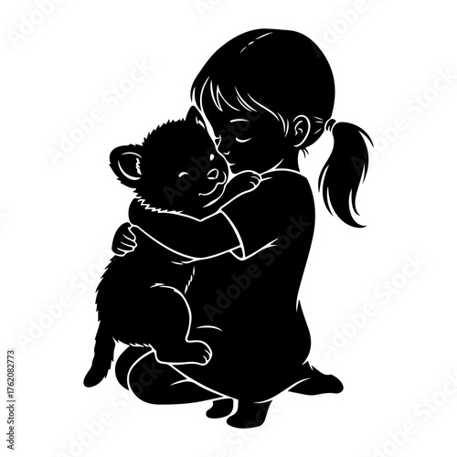 Child hugging teddy bear girl embrace