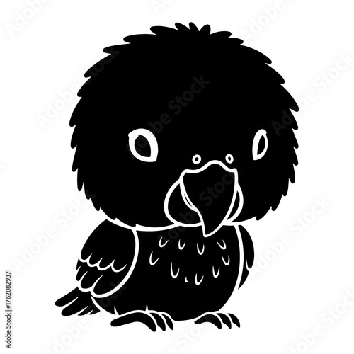 Cute black bird silhouette white