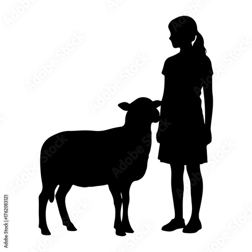 Girl and sheep silhouette animal black and white