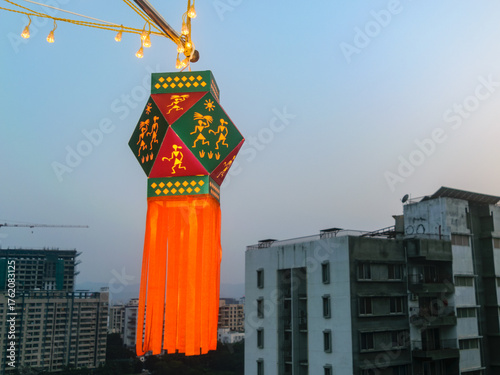 Traditionally Handmade Indian Colorful Lantern Shot on Diwali day, India