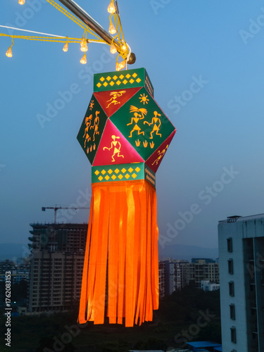 Traditionally Handmade Indian Colorful Lantern Shot on Diwali day, India