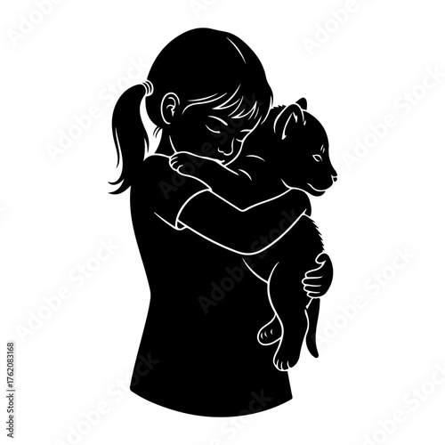 Girl hugging a cub embrace love