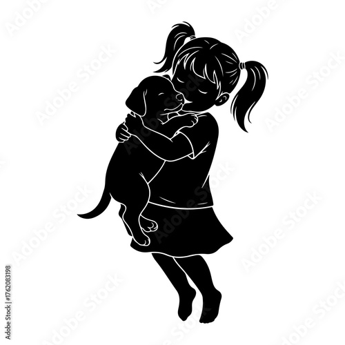 Girl hugging puppy love friendship