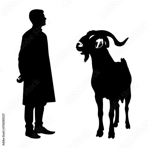 Man and goat silhouettes animal black and white