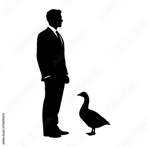 Man and goose silhouette black white