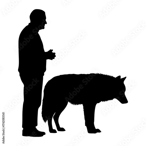 Man and wolf silhouette animal standing