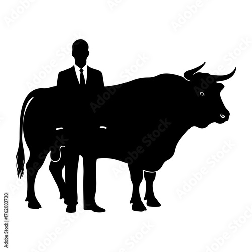 Man in suit merged with bull silhouette black silhouette