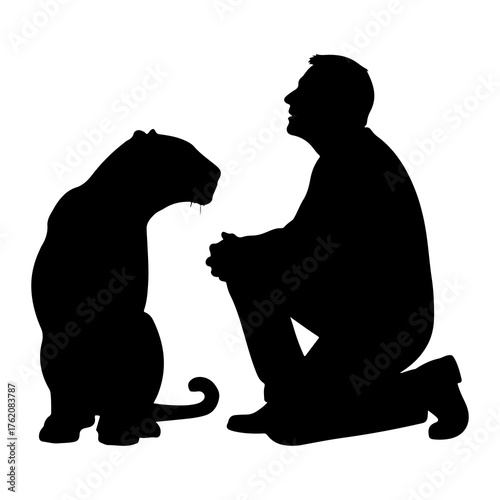 Man kneeling with panther silhouette big cat