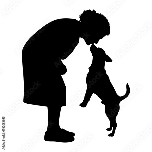 Person and dog interaction silhouette affection