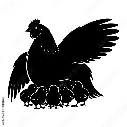 Mother hen with chicks family birds