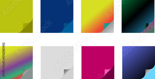 Colorful papers with corner curl for presentation background and creativity concept
