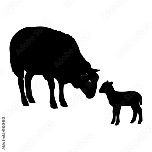 Sheep and lamb silhouette animal black