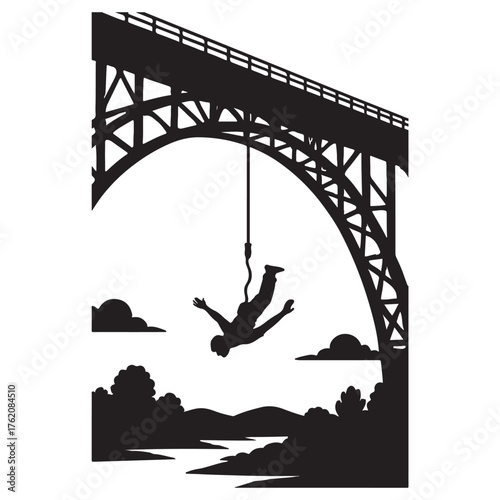 Bungee jumping from bridge silhouette