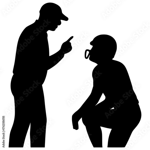 Football Coach Yelling at Player Silhouette, Coach and Athlete Illustration, Sports Conflict Icon, Coach-Player Dispute Graphic