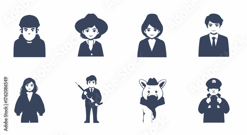 Diverse Character Avatars Representing Various Professions and Styles