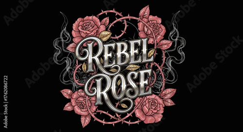 Edgy rebel rose design with skulls and smoke for alternative fashion brand or tattoo studio, a bold statement for fearless individuals seeking unique style