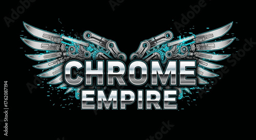 Fotografía Futuristic chrome empire logo with metallic wings, ideal for gaming brands, cybe
