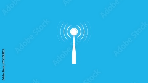Tower and radio wave icon, Animation of white circular electric wave spreading with transparent channel, 4k video.